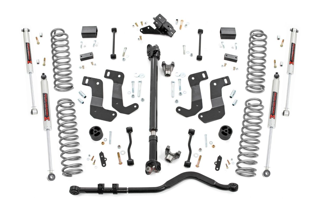 Jeep Wrangler Suspension Lift Kit - Front + Rear - Rough Country - 3.5 Inch, Control Arm Drop, Front Driveshaft, M1 - '18-'23